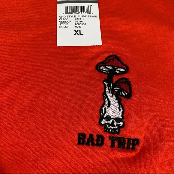 Orange Embroidered Skull Magic Mushroom Short Sleeve Tee T-Shirt Size XL NWT - Picture 11 of 11